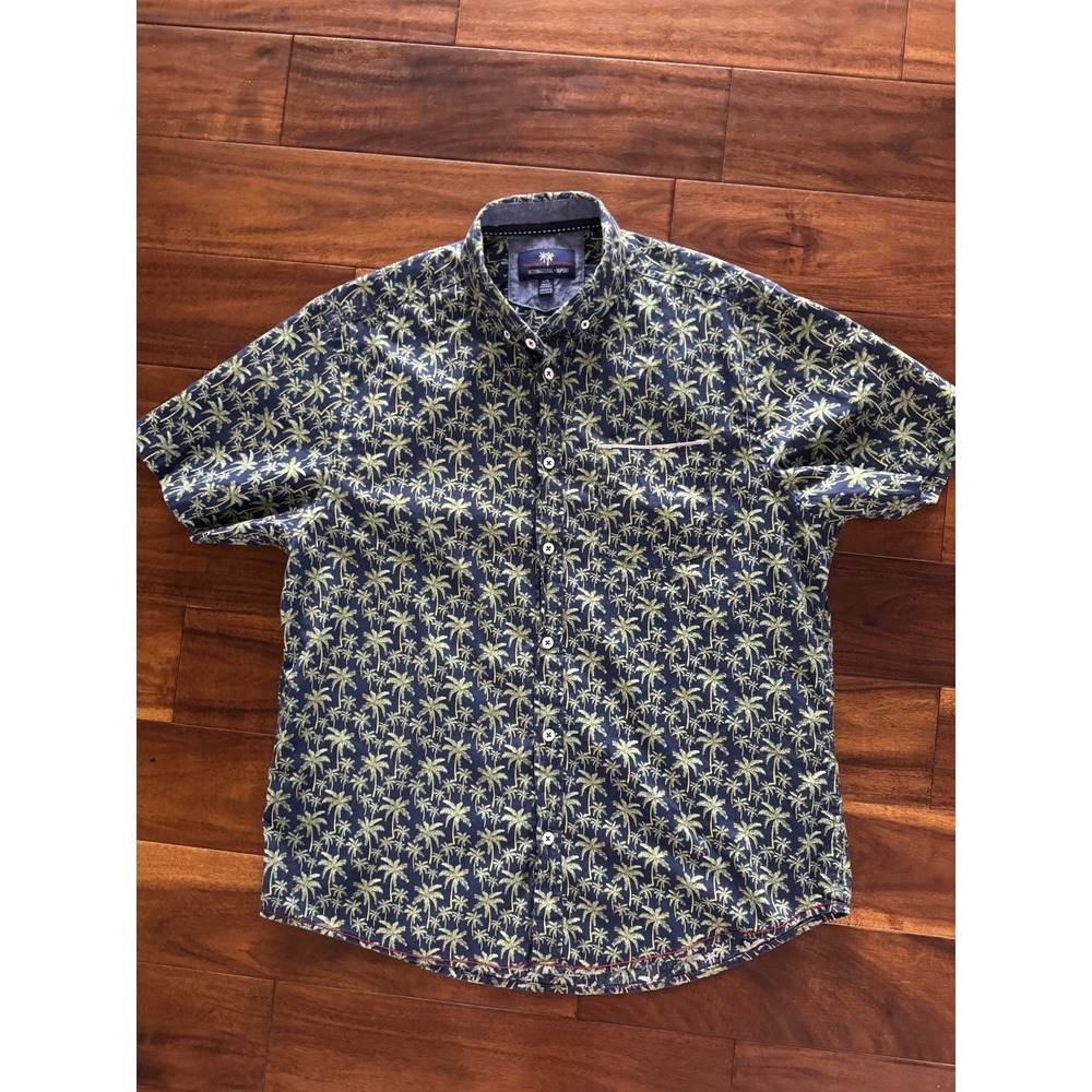 International Report Palm Tree Print Short Sleeve Button Up Shirt Men L G‎